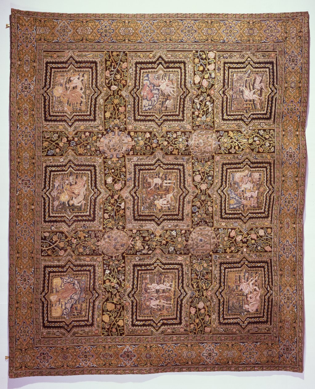 سجادة طاولة مطرزة مع مناظر كتابية ، c.1600 (صوف وحرير على قماش كتان) بواسطة المدرسة الفرنسية