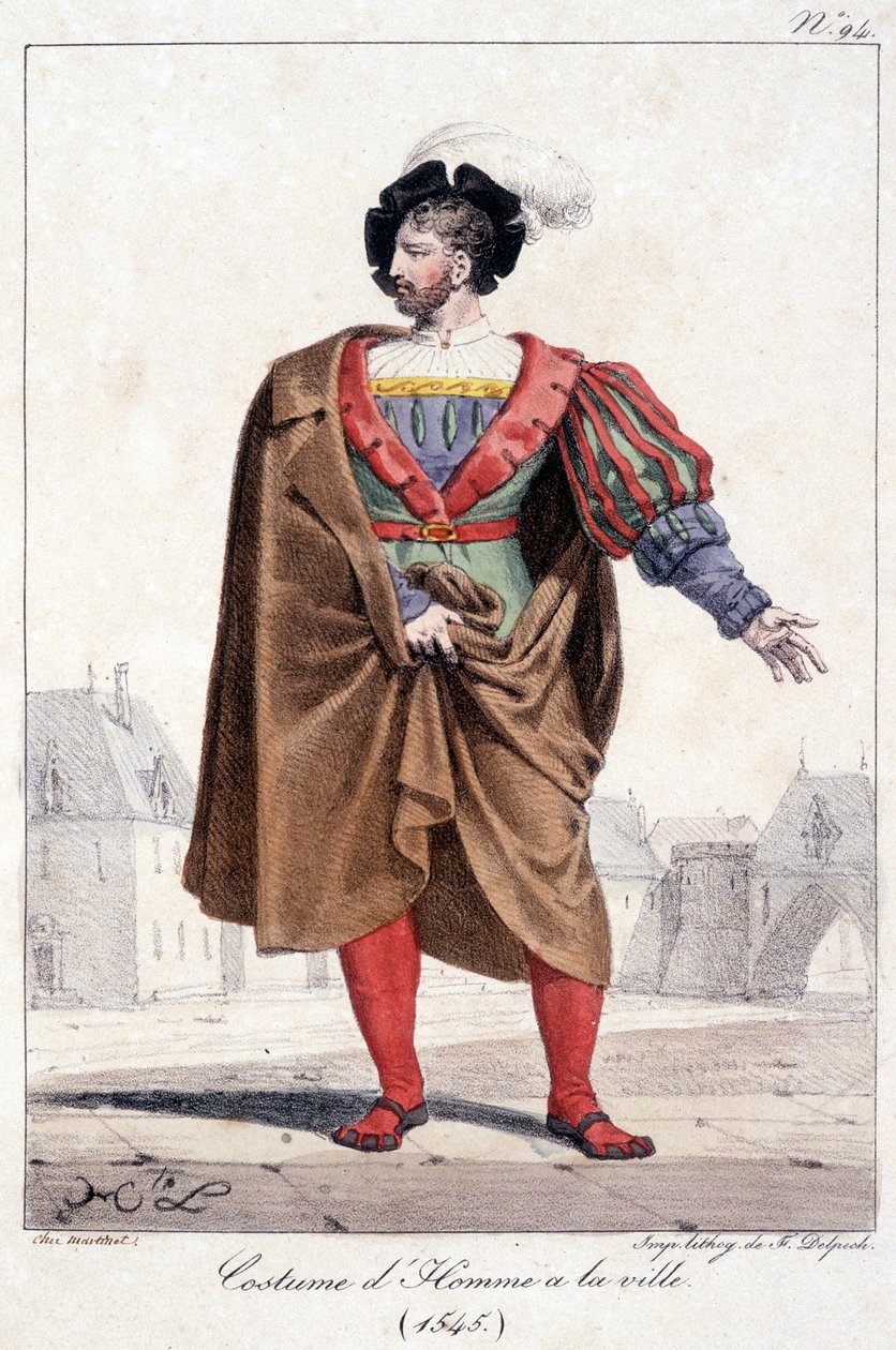 Engraving of a city man in costume around 1545. بواسطة المدرسة الفرنسية