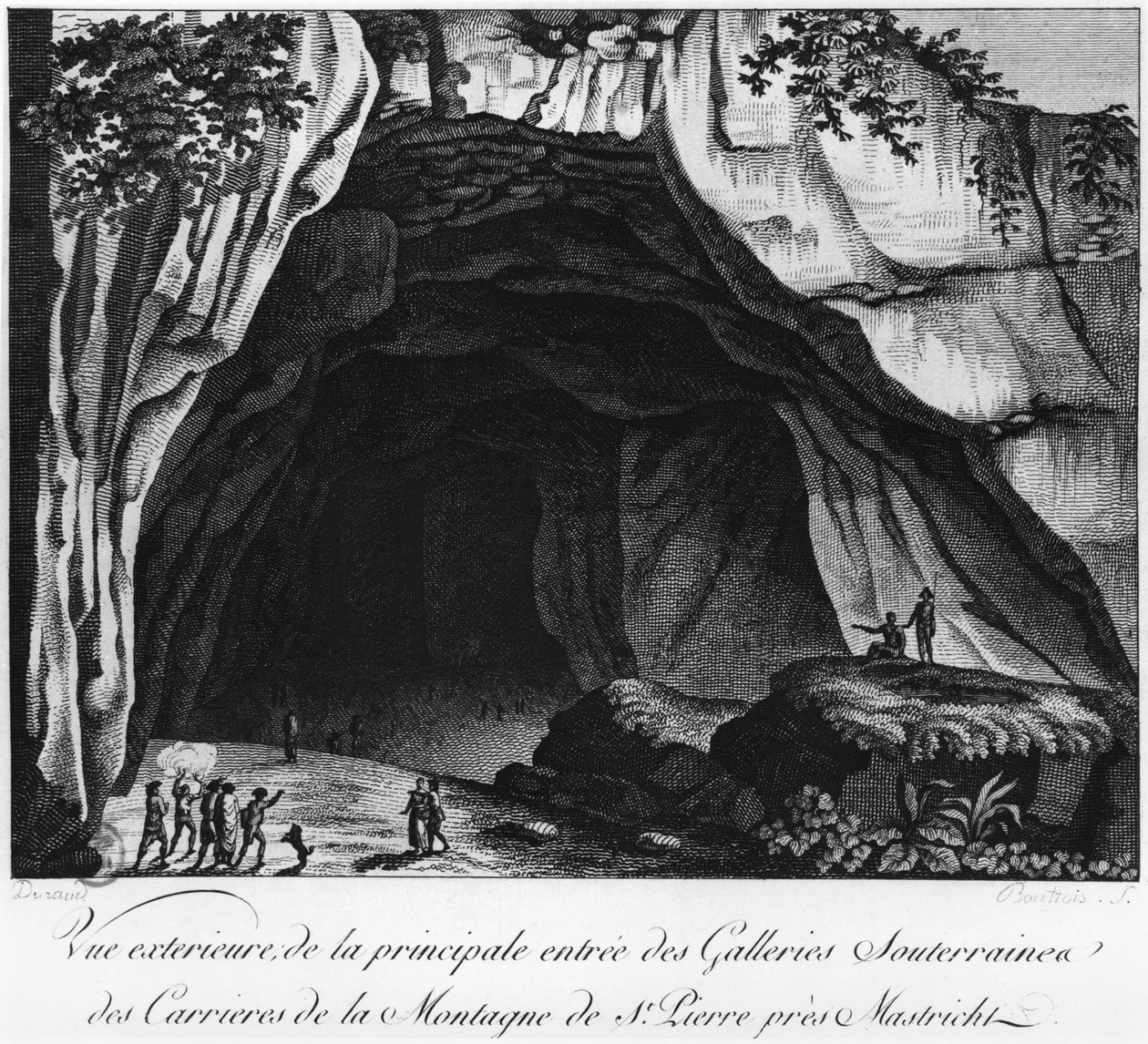 مدخل المحاجر تحت الأرض ، التوضيح من Histoire naturelle de la Montagne Saint-Pierre de Maastricht بواسطة Barthelemy Faujas de Saint Fond (1743-1819) 1799 بواسطة المدرسة الفرنسية