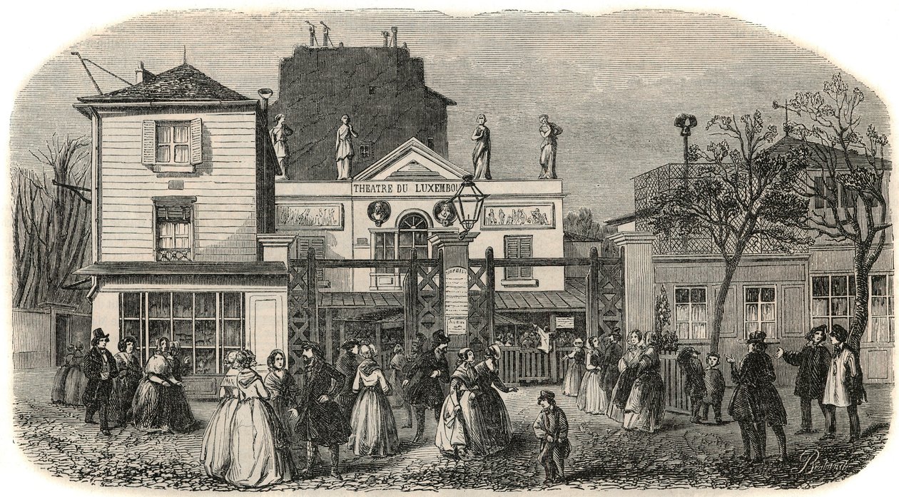 Entre du Theatre du Luxembourg dit Bobino في القرن التاسع عشر - نقش في "" Tableau-de-Paris "" لإدموند تيكسييه 1852 بواسطة المدرسة الفرنسية