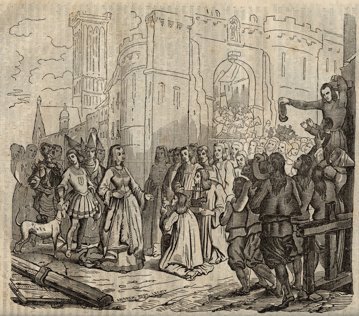 Entree of Anne de Bretagne (1477-1514) إلى Morlaix - دخول Anne of Brittany في Morlaix - نقش - 1838 بواسطة المدرسة الفرنسية