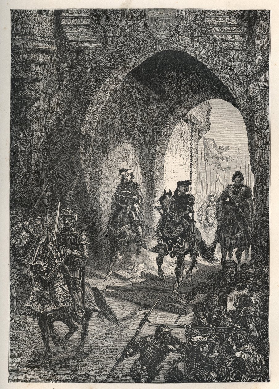 دخول تشارلز السادس الحبيب (1368-1422) ، ملك فرنسا ، في باريس بعد سحق ثورة مايلوتين ، في عام 1382 - الملك الفرنسي تشارلز السادس يعود إلى باريس - إنتري بواسطة تشارلز السادس لو بيان أيم (1368) -1422) ملك فرنسا في باريس بعد بواسطة المدرسة الفرنسية