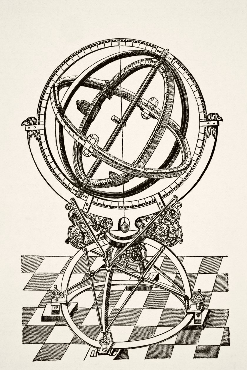 الحلقات أو الدوائر الاستوائية ، بعد نقش النحاس في كتاب Tychonis Brahe Astronomiae Instauratae Mechanica لعام 1602 ، من العلوم والأدب في العصور الوسطى بواسطة Paul Lacroix Pub. لندن 1878 بواسطة المدرسة الفرنسية