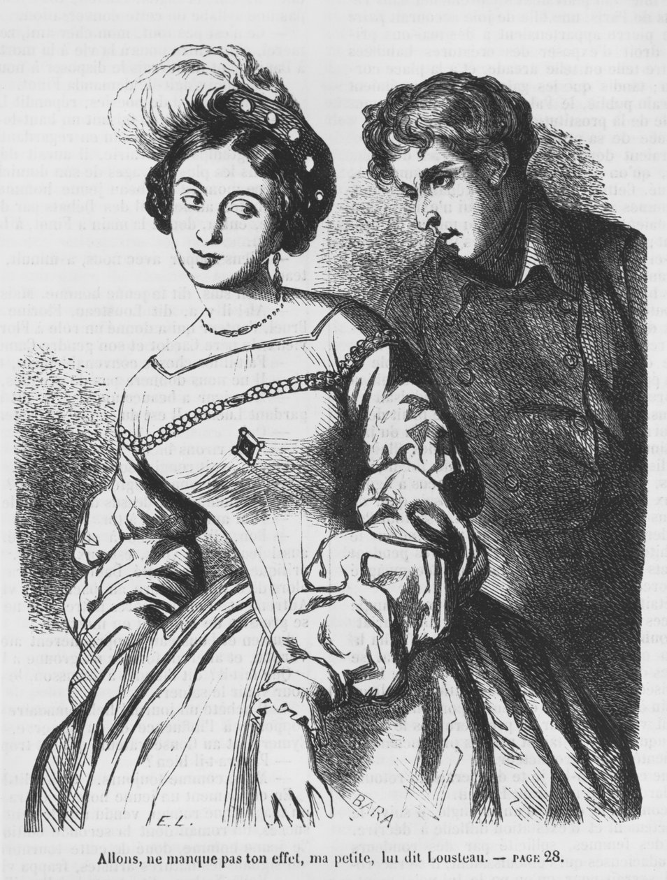 إتيان لوسيو يتحدث إلى ممثلة ، صورة توضيحية من فيلم "Les Illusions perdues" للمخرج أونوري دي بالزاك بواسطة المدرسة الفرنسية