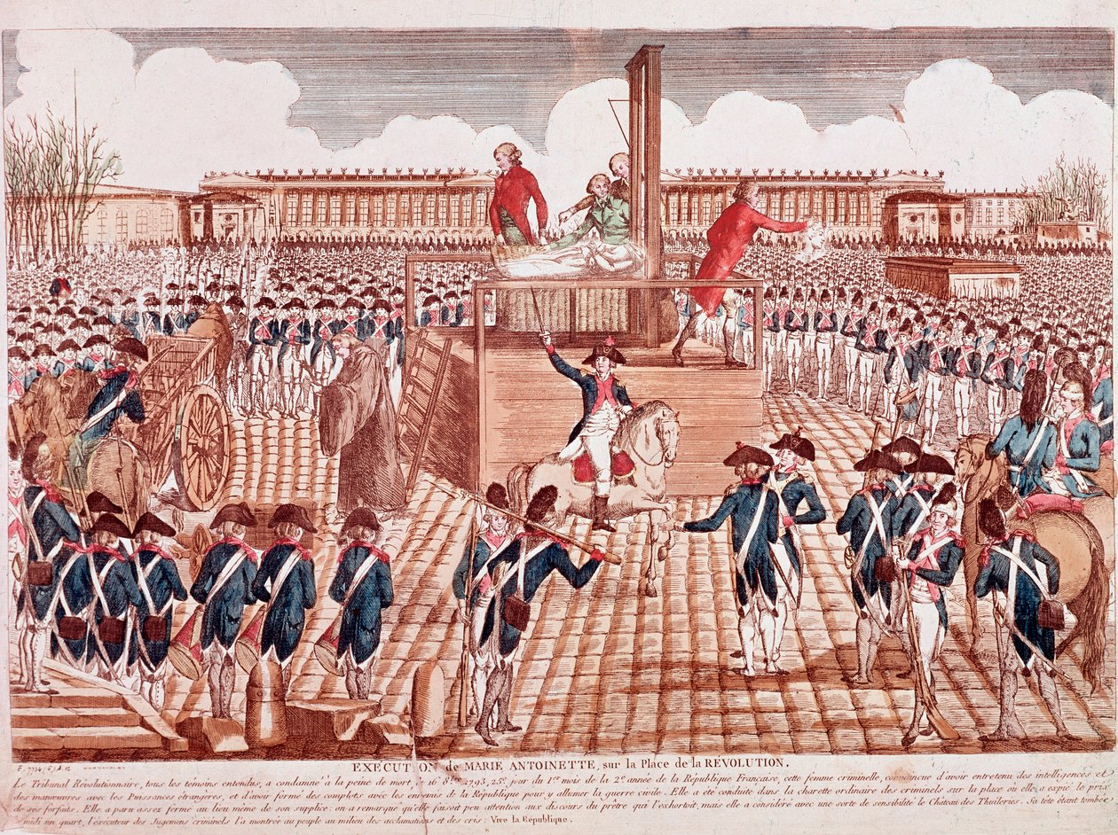 Execution of Marie Antoinette, Queen of France, Place de la Revolution, Paris, October 16th 1793 (engraving) بواسطة المدرسة الفرنسية