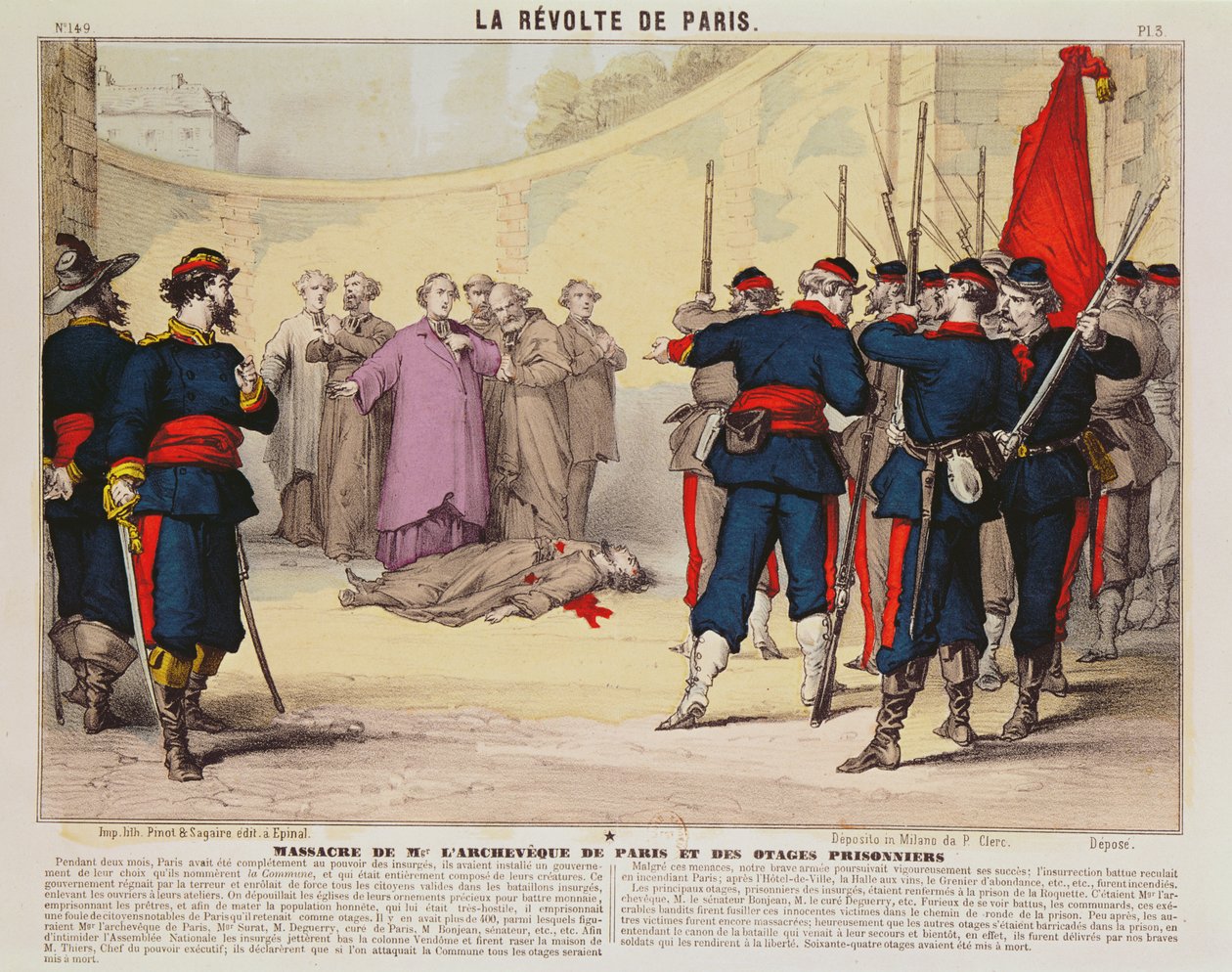 إعدام رئيس أساقفة باريس ، Monseigneur Darboy ، خلال كومونة باريس ، 1871 (نقش الألوان) بواسطة المدرسة الفرنسية