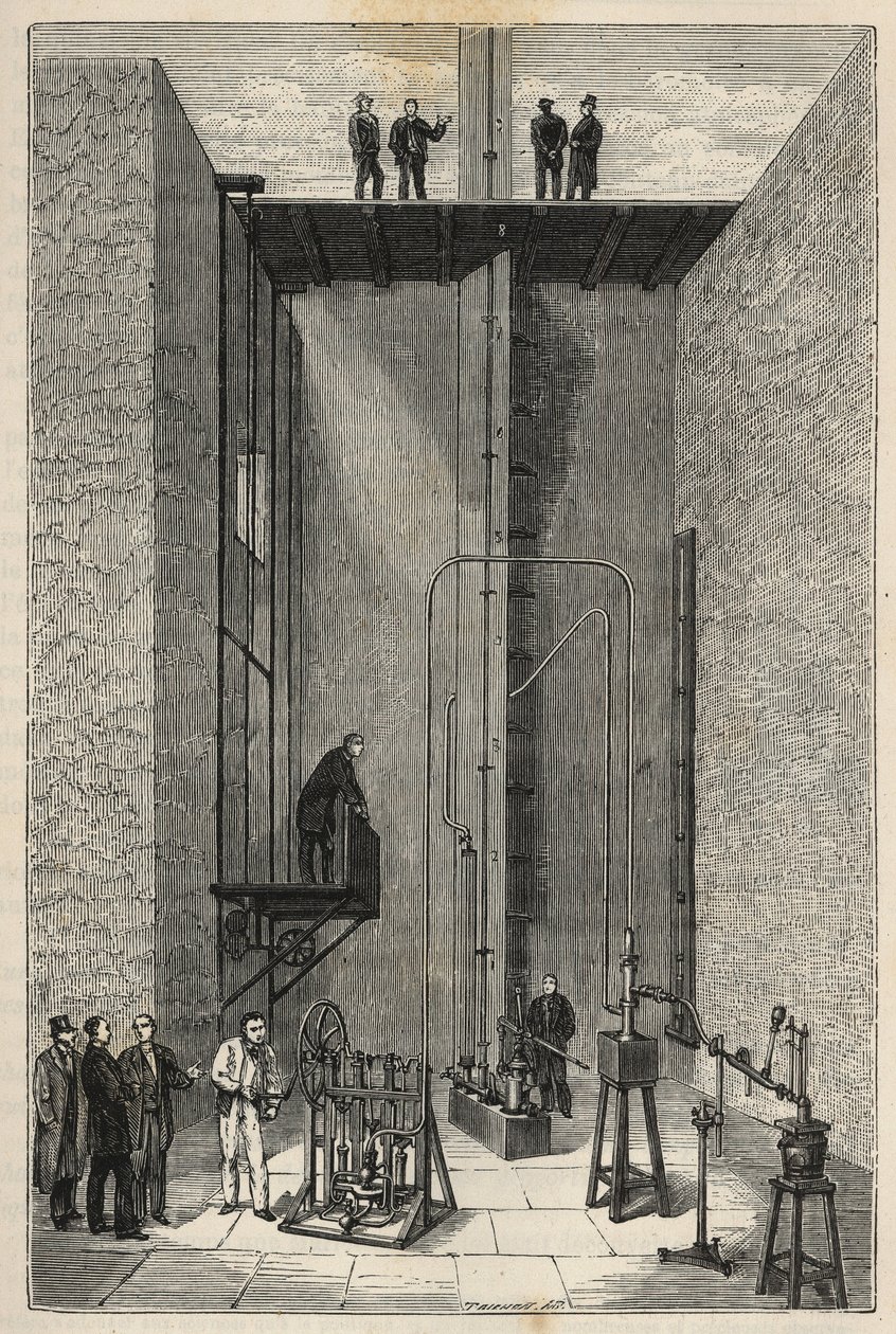تجربة هنري فيكتور ريجنولت (1810 - 1878) - هنري فيكتور ريغنولت في كلية فرنسا - نقش في "" العلوم الموضوعة على باب الجميع - الفيزياء والكيمياء "بواسطة Alexis Clerc. أواخر القرن التاسع عشر. مجموعة خاصة. بواسطة المدرسة الفرنسية