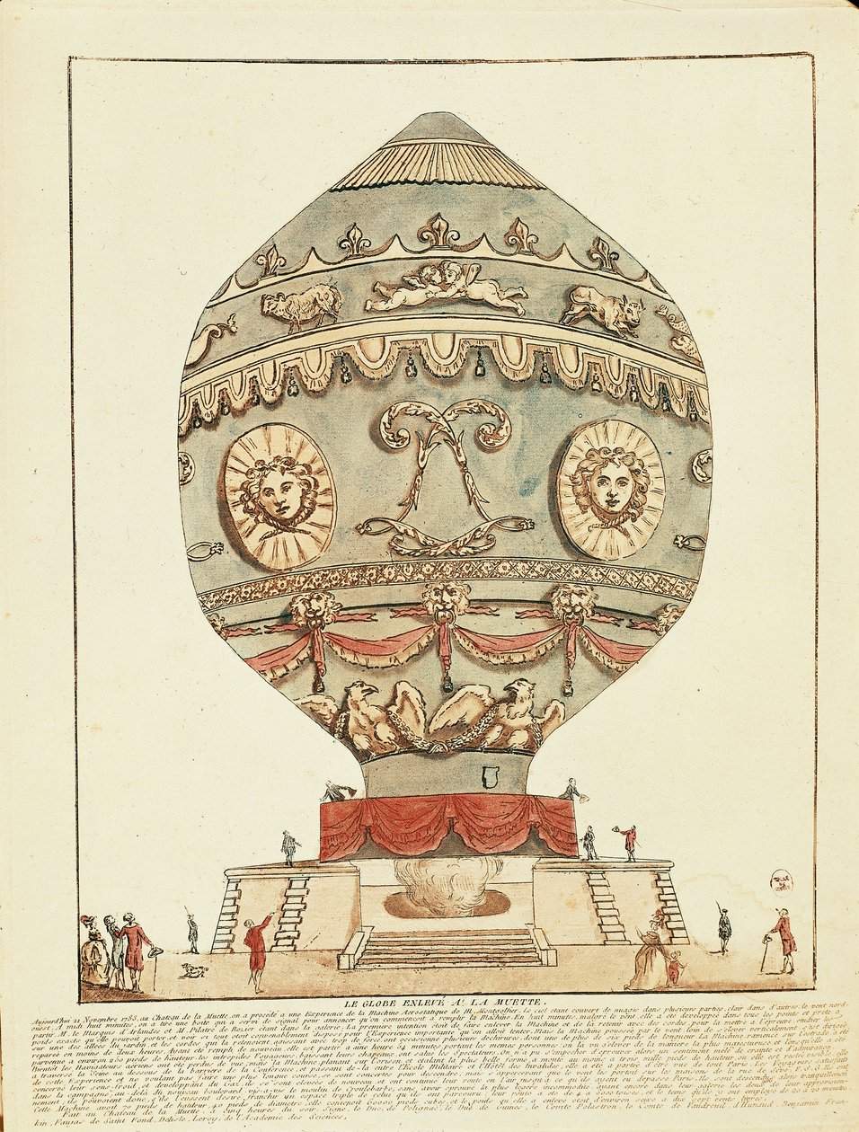 Experiment by Montgolfier brothers with hot air balloon at La Muette Castle, November 21 بواسطة المدرسة الفرنسية