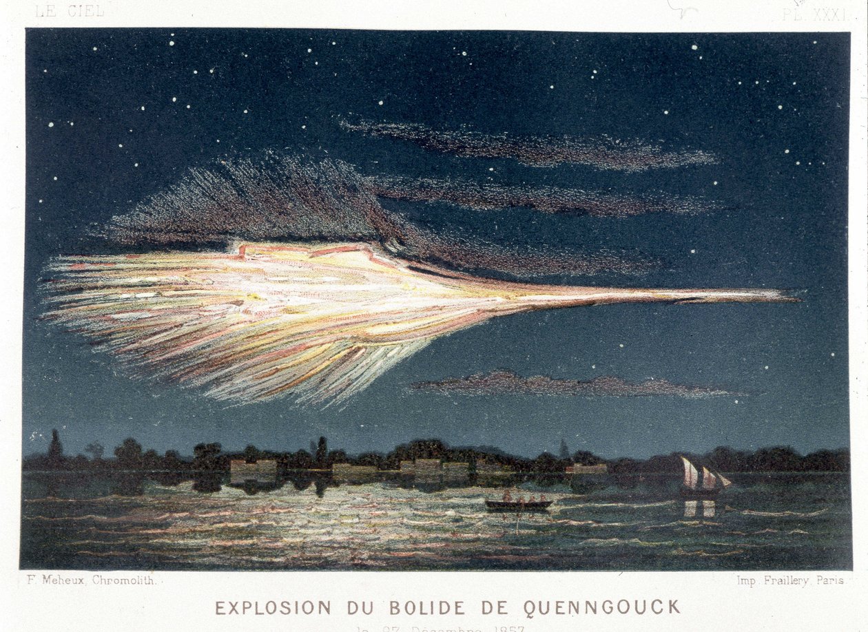 انفجار صخرة Quenngouck (نيزك) في 27 ديسمبر 1857 - في "" Le Ciel "بواسطة Amédée Guillemin ، باريس بواسطة المدرسة الفرنسية