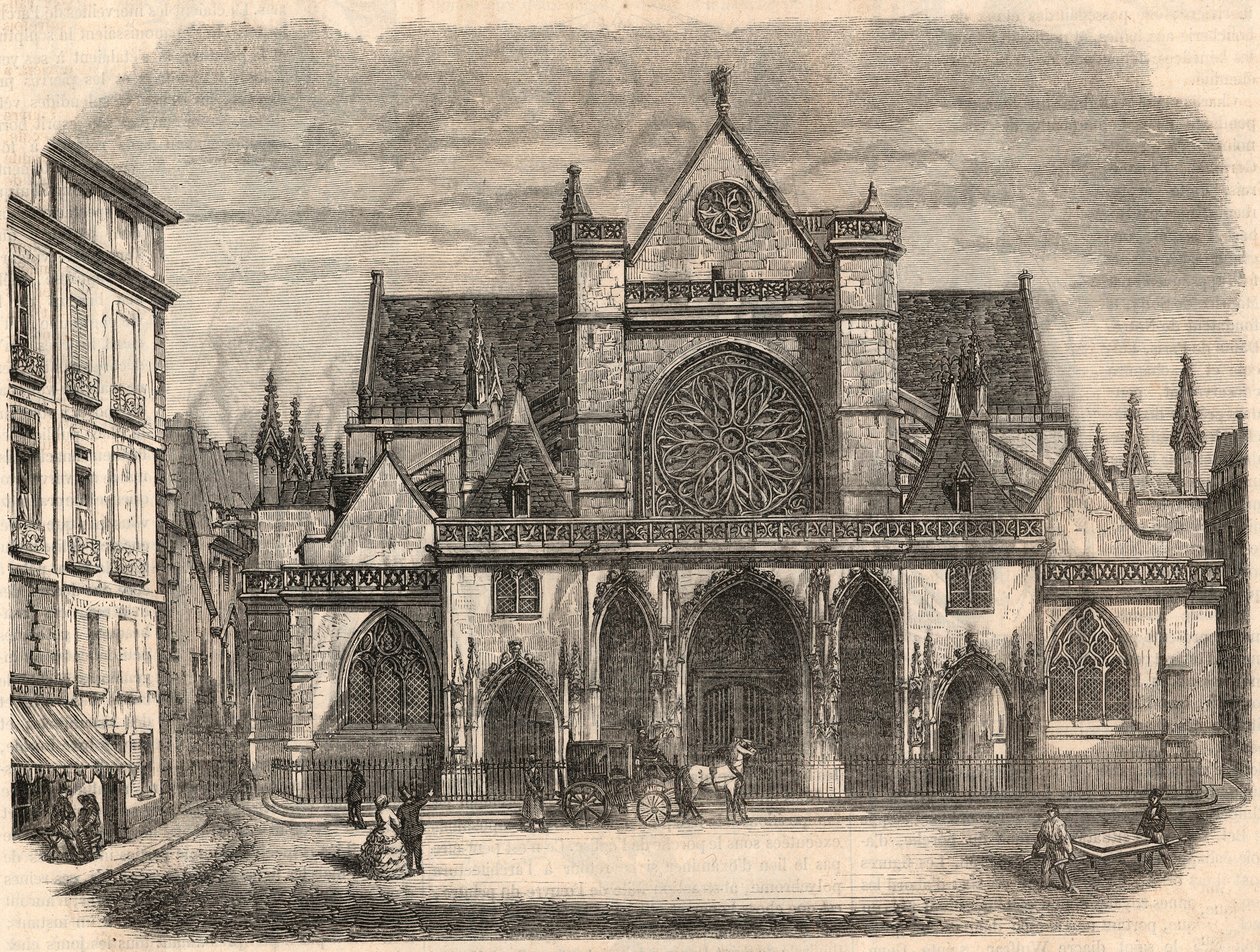 منظر خارجي لكنيسة Saint-Germain (Saint Germain) l'Auxerrois في باريس - نقش في "Tableau-de-Paris" بقلم إدموند تيكسييه 1852 بواسطة المدرسة الفرنسية