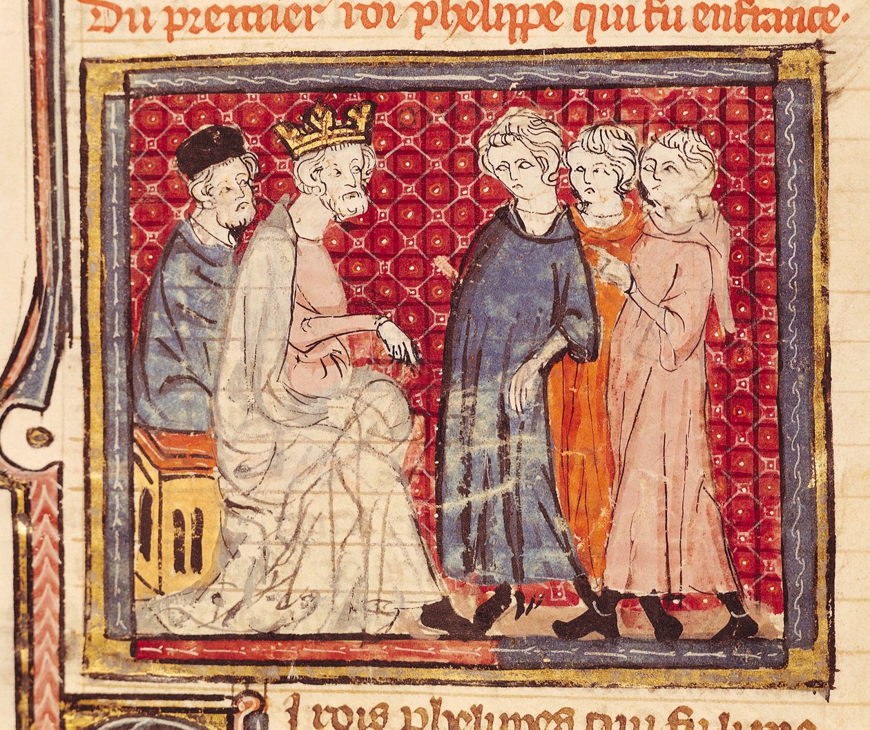 F.204v الملك فيليب الأول (1053-1108) ، Grandes Chroniques de France ، 1375-79 بواسطة المدرسة الفرنسية