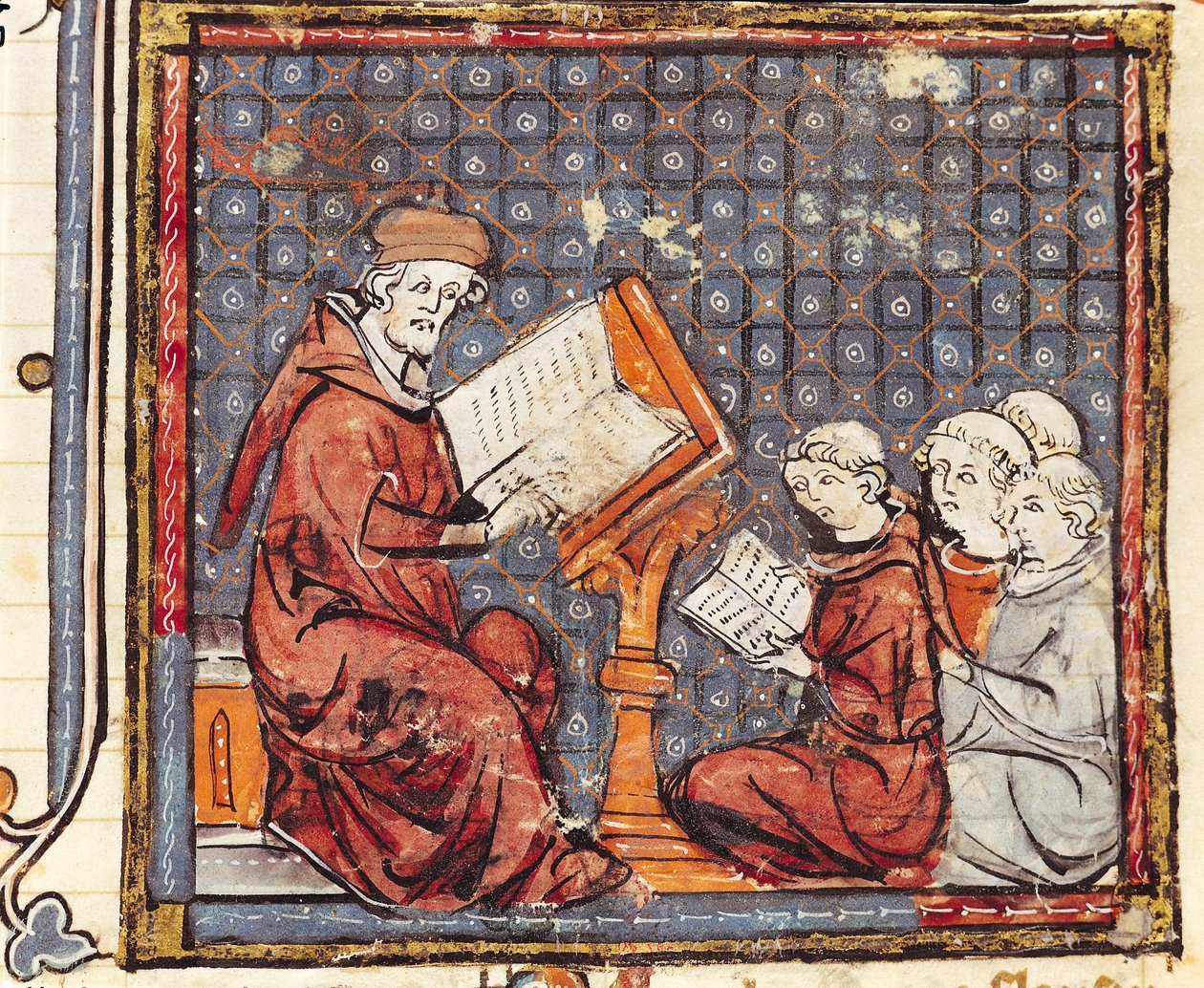 F.277r تدريس فيلسوف في باريس ، من Grandes Chroniques de France ، 1375-79 بواسطة المدرسة الفرنسية