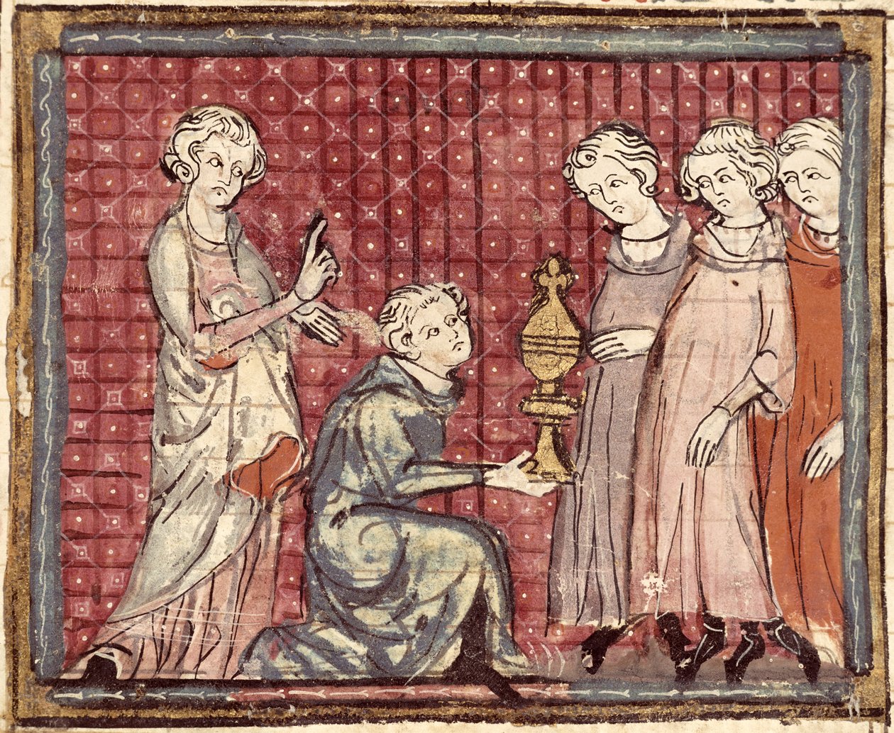 F.29r تقسيم المملكة حول وفاة كلوتاير الأول (497-561) ، من جرانديز كرونك دي فرانس 1375-79 بواسطة المدرسة الفرنسية
