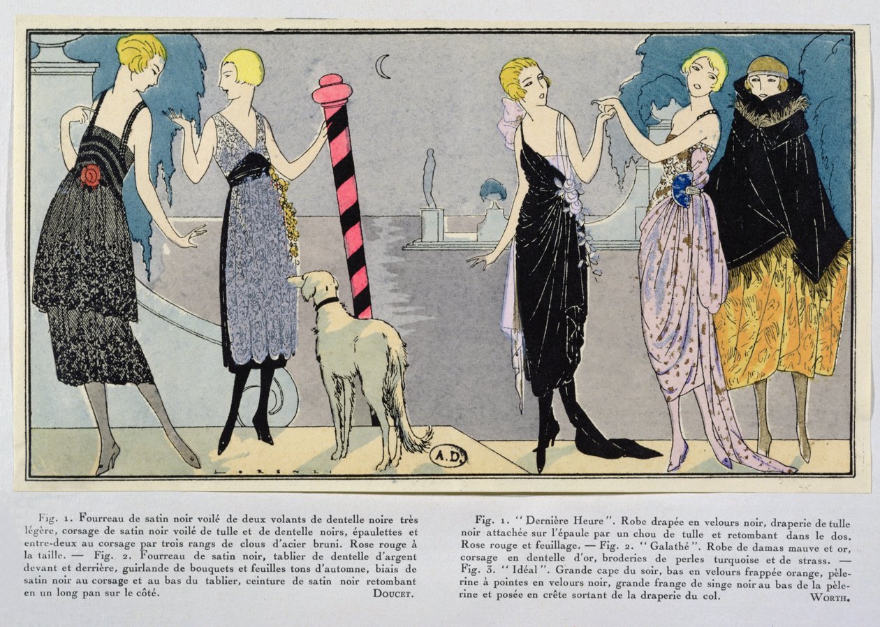 تصميمات أزياء من تصميم جاك دوسيه (1853-1929) وبيت العافية من Les Elegances Parisiennes ، شتاء 1920-21 بواسطة المدرسة الفرنسية