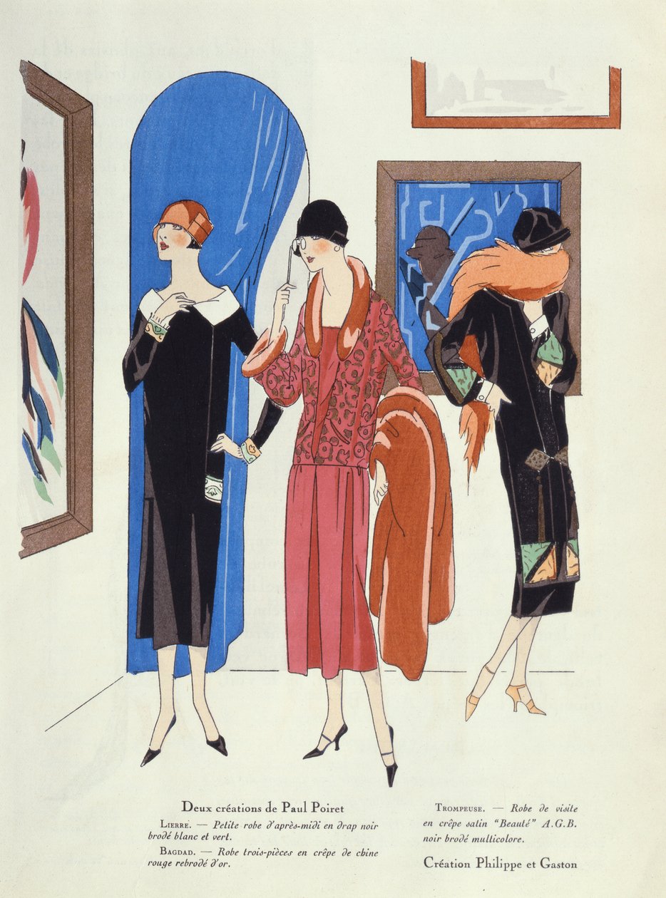 تصميمات أزياء لزوار المعارض الفنية من تأليف Paul Poiret و Philippe et Gaston ، من مجلة Art ، Gout ، Beaute ، 1925 بواسطة المدرسة الفرنسية