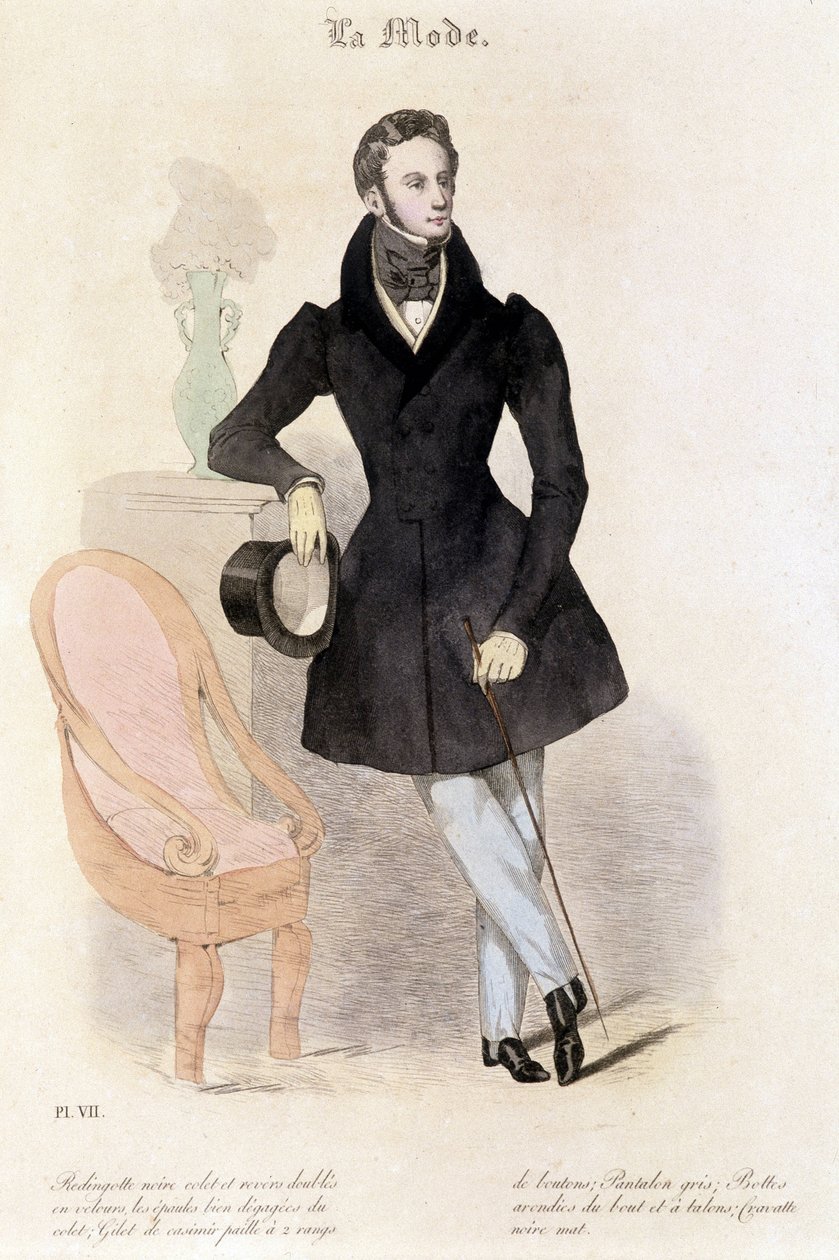 Fashion masculine in 1829 - in “” Les Modes”” بواسطة المدرسة الفرنسية