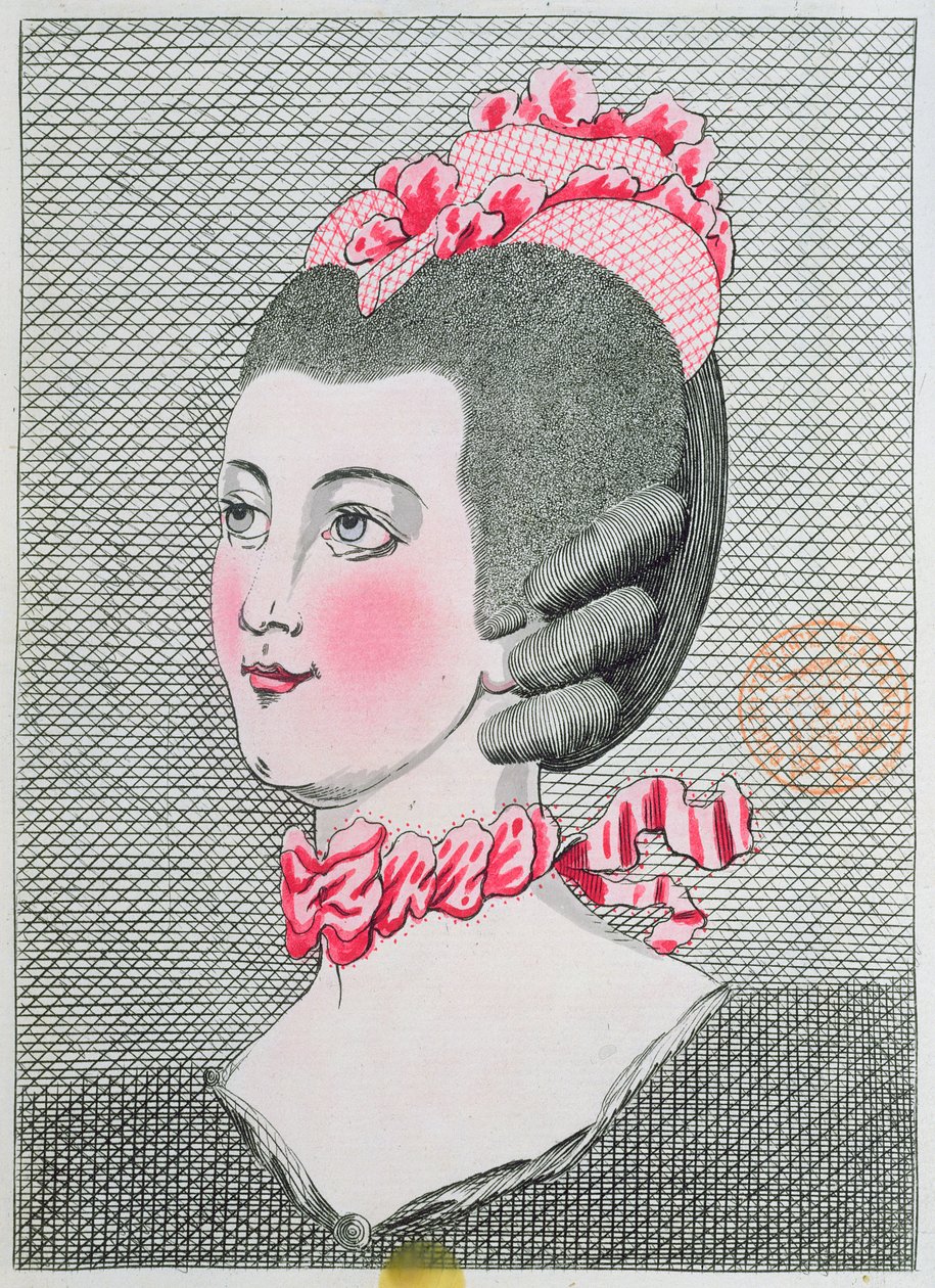 لوحة الموضة من LArt de la Coiffure de Dames ، بقلم Sieur Legros ، المنشورة في باريس 1767 بواسطة المدرسة الفرنسية