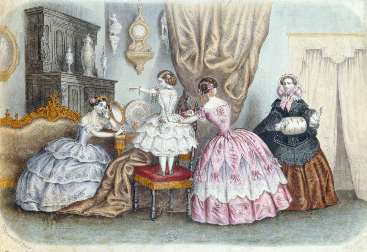 لوحة الموضة ، من la Mode Illustree ، ج .1860 بواسطة المدرسة الفرنسية