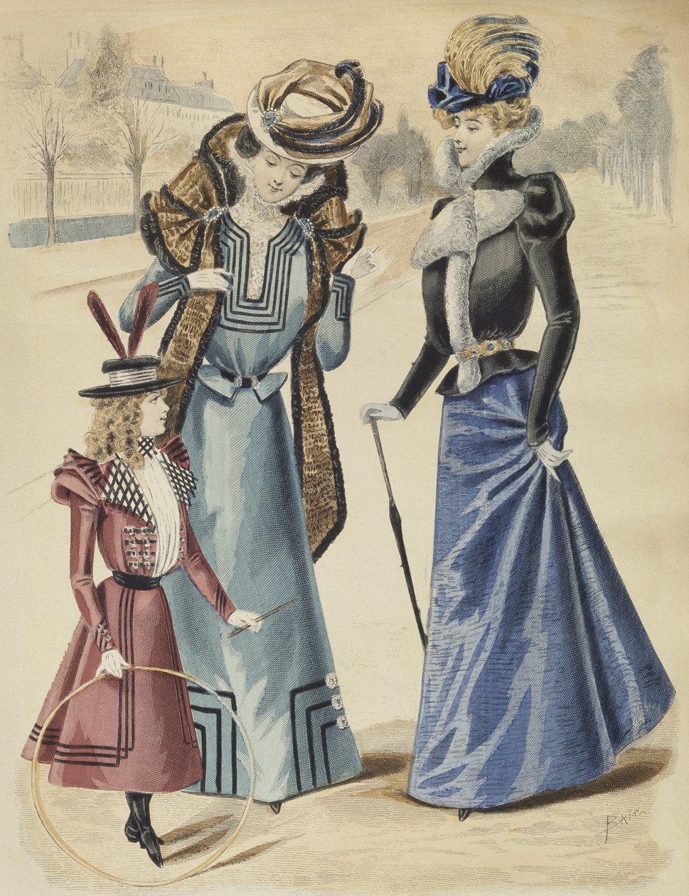لوحة الموضة ، في الشارع ، رسم توضيحي من La Nouvelle Mode ، 1897 (نقش الألوان) بواسطة المدرسة الفرنسية