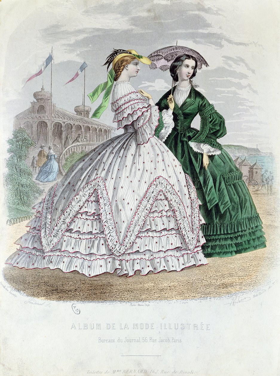 السيدات الباريسيات المألوفات على شاطئ البحر ، 1861 (نقش الألوان) بواسطة المدرسة الفرنسية