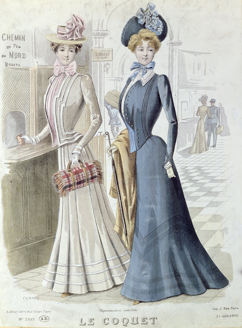 سيدات عصريات في مكتب التذاكر في Gare du Nord في باريس ، c.1900 بواسطة المدرسة الفرنسية