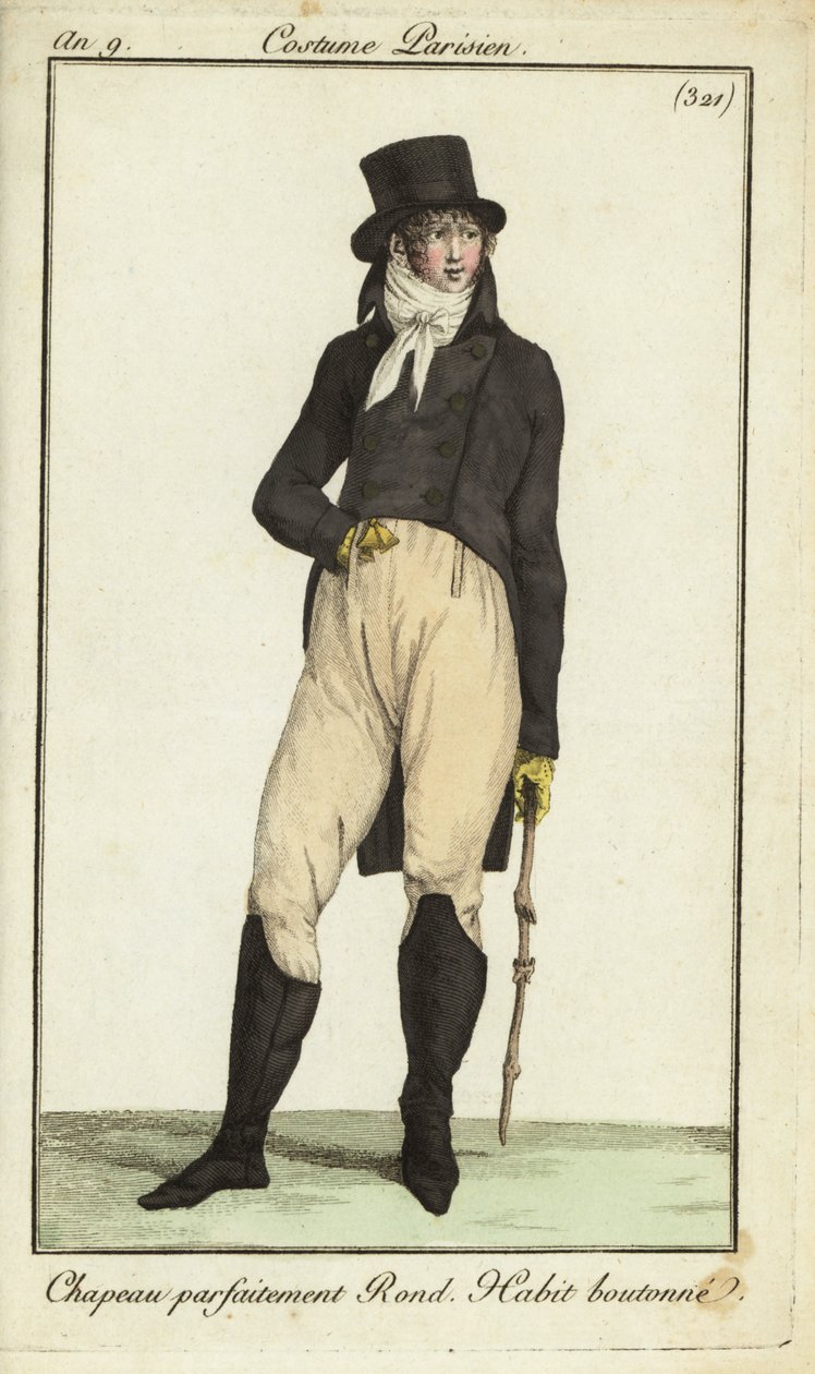 Fashionable man or Incroyable with cudgel بواسطة المدرسة الفرنسية