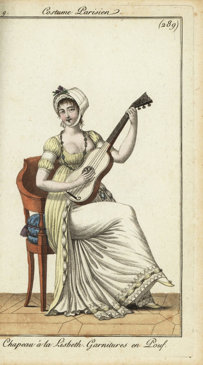 Fashionable woman playing the guitar بواسطة المدرسة الفرنسية