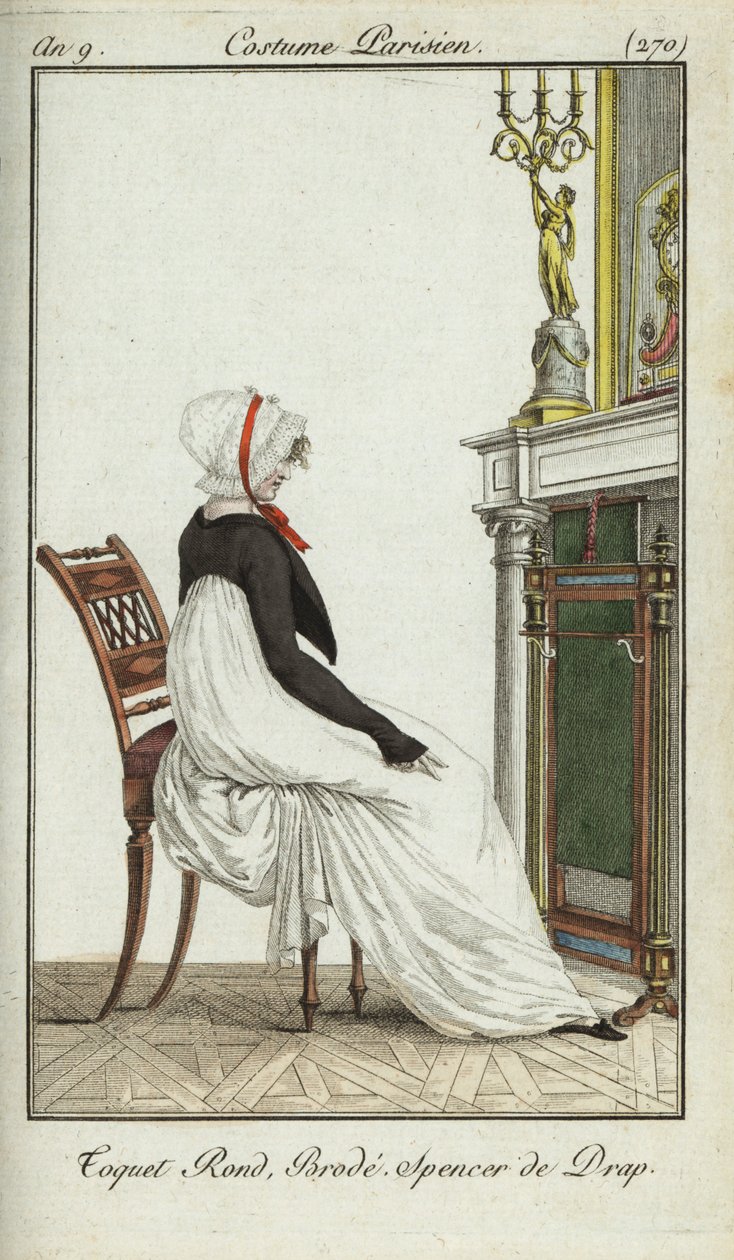 Fashionable woman sitting in front of a fireplace بواسطة المدرسة الفرنسية