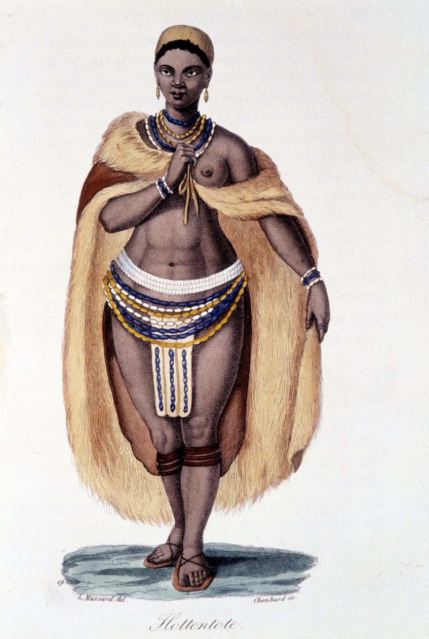 Hottentot Woman (Hottentot Venus) بالزي التقليدي - في "" Bibliotheque universelle des voyages "بقلم ألبرت مونتمونت ، محرر. أرماند أوبري بواسطة المدرسة الفرنسية