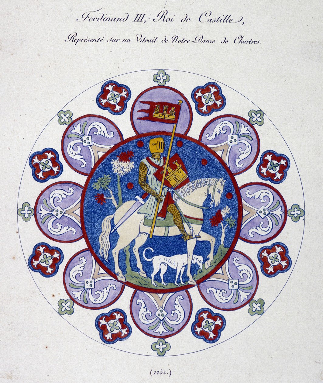Fernand III, King of Castile, represents on a stained glass of Notre Dame de Chartres (1252). College simile. بواسطة المدرسة الفرنسية