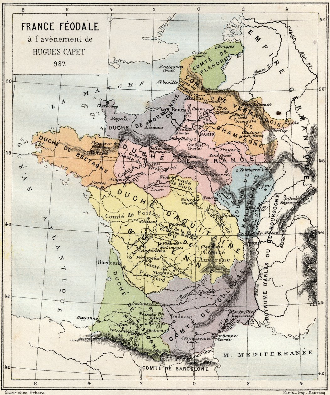 الإقطاع - فرنسا Feodale a l'Avenement de Hugues Capet - 987 - نقش من "" تاريخ فرنسا الذي روى لأحفادي "" - بقلم فرانسوا جيزو - 1872-1876 بواسطة المدرسة الفرنسية
