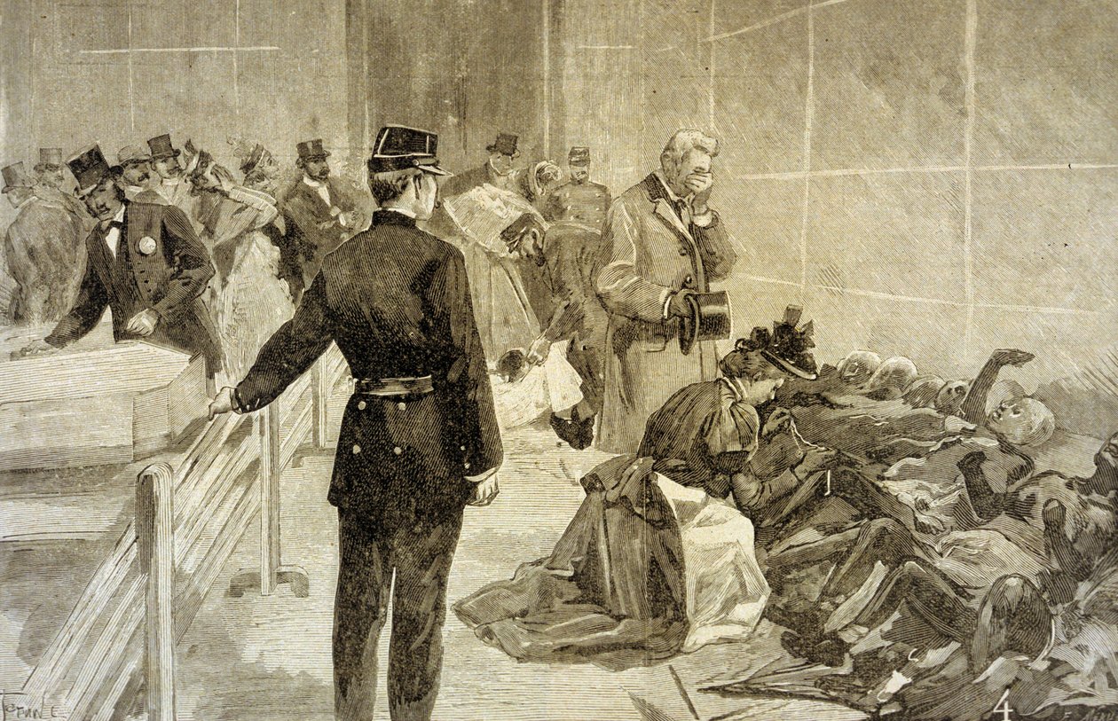 حريق في بازار دي لا تشاريت في باريس في 4 مايو 1897: بعد الكارثة ، حددت العائلات الضحايا في قصر لو إندوستري بواسطة المدرسة الفرنسية