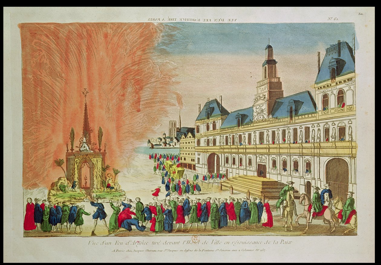 ألعاب نارية أمام فندق de Ville في باريس احتفالًا بسلام فرساي ، 1783 بواسطة المدرسة الفرنسية