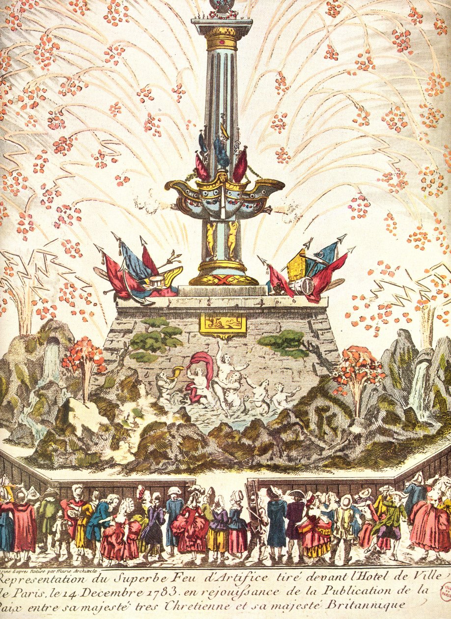 ألعاب نارية أمام فندق de Ville في باريس احتفالًا بسلام فرساي ، 14 ديسمبر 1783 بواسطة المدرسة الفرنسية