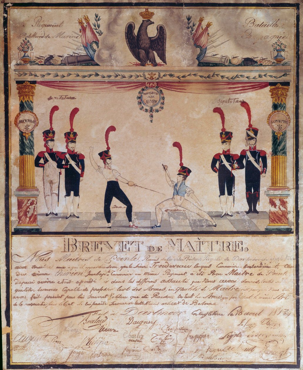 الإمبراطورية الأولى: شهادة ماجستير في الأسلحة عام 1813. دبلوم المبارزة ، باريس ، متحف أرمي بواسطة المدرسة الفرنسية