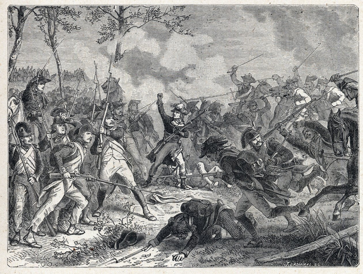 التحالف الأول: لازاروس نيكولا مارغريت كارنوت (1753-1823) أثناء معركة واتينييس ضد القوات الفرنسية للجيش النمساوي في 16 أكتوبر 1793. بواسطة المدرسة الفرنسية