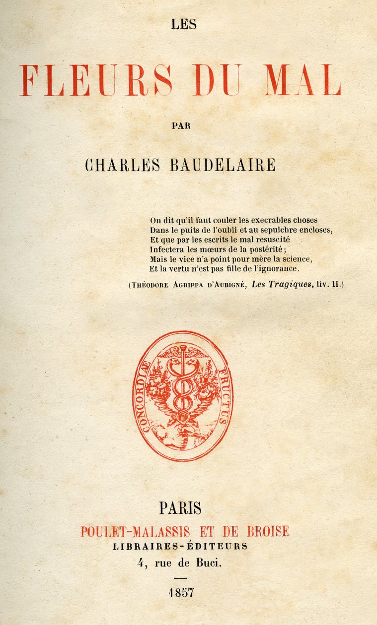 الطبعة الأولى من Les Fleurs du Mal بواسطة Charles Baudelaire بواسطة المدرسة الفرنسية