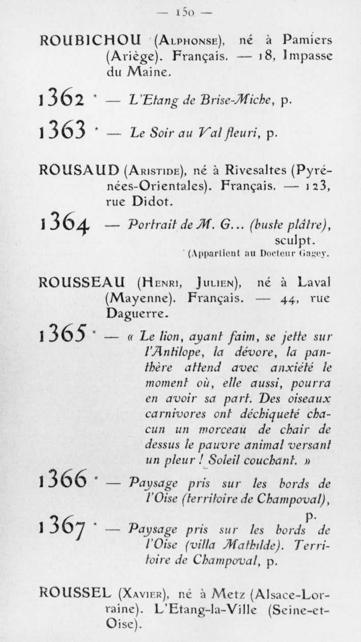 أول مشاركة لـ Le Douanier Rousseau في Salon dAutomne ، كتالوج ، صفحة 150 ، باريس ، 1905 بواسطة المدرسة الفرنسية