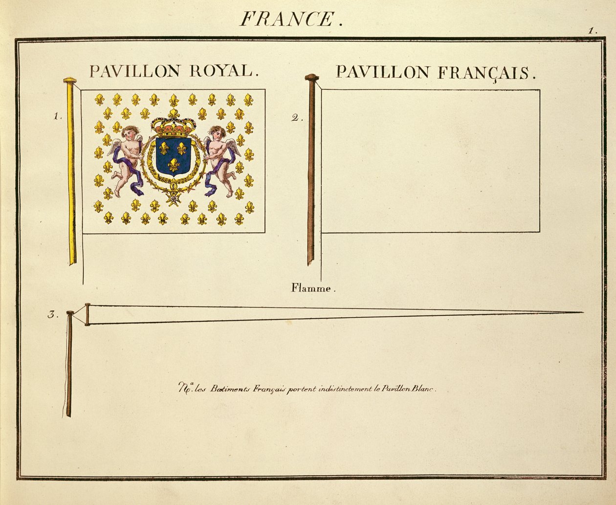 علم لويس الثامن عشر وتشارلز العاشر ، ملوك فرنسا ، من Pavillons des Puissances Maritimes (نقش الألوان) بواسطة المدرسة الفرنسية