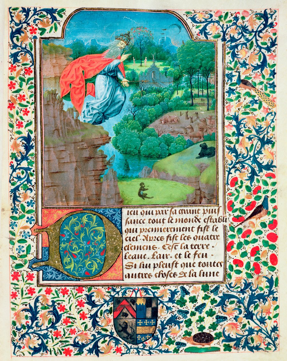 Fol.1 إنشاء العالم ، من Traite de Medecine بواسطة Aldebrande de Florence ، 1356 بواسطة المدرسة الفرنسية