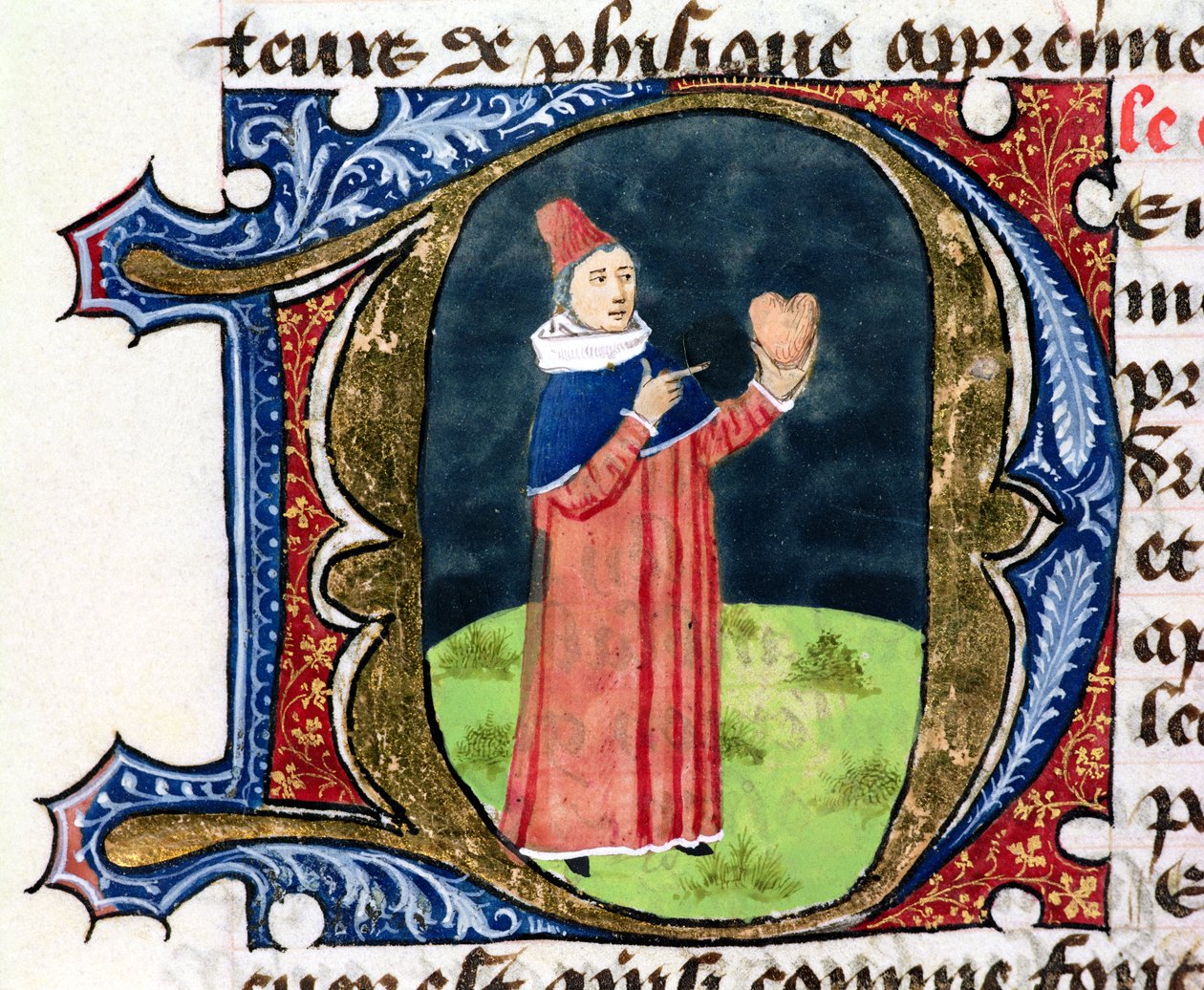 صفحة ٣٨ ظ القلب ، من Traite de Medecine بواسطة Aldebrande de Florence ، 1356 بواسطة المدرسة الفرنسية