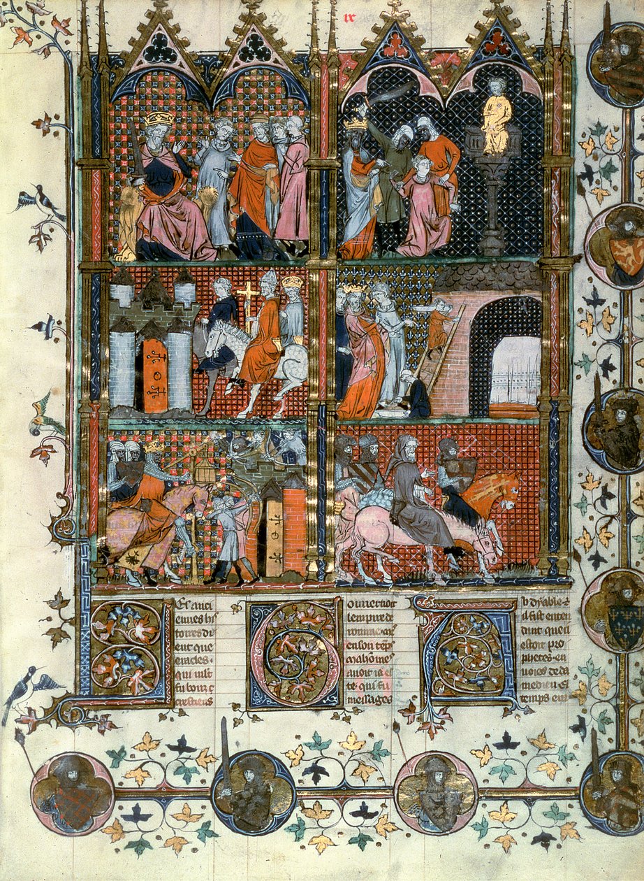 Fr 22495 f.9 الحروب الصليبية: الاستيلاء على القدس من قبل الأتراك ومذبحة المسيحيين ، من Le Roman de Godefroi de Bouillon بواسطة المدرسة الفرنسية