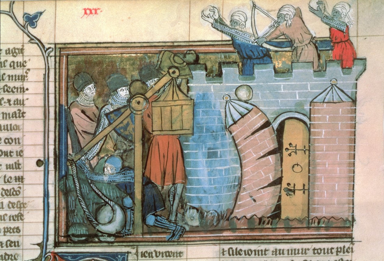 Fr 22495 fol.30 هجوم على بلدة خلال الحروب الصليبية من لو رومان دي جودفروي دي بوالون بواسطة المدرسة الفرنسية