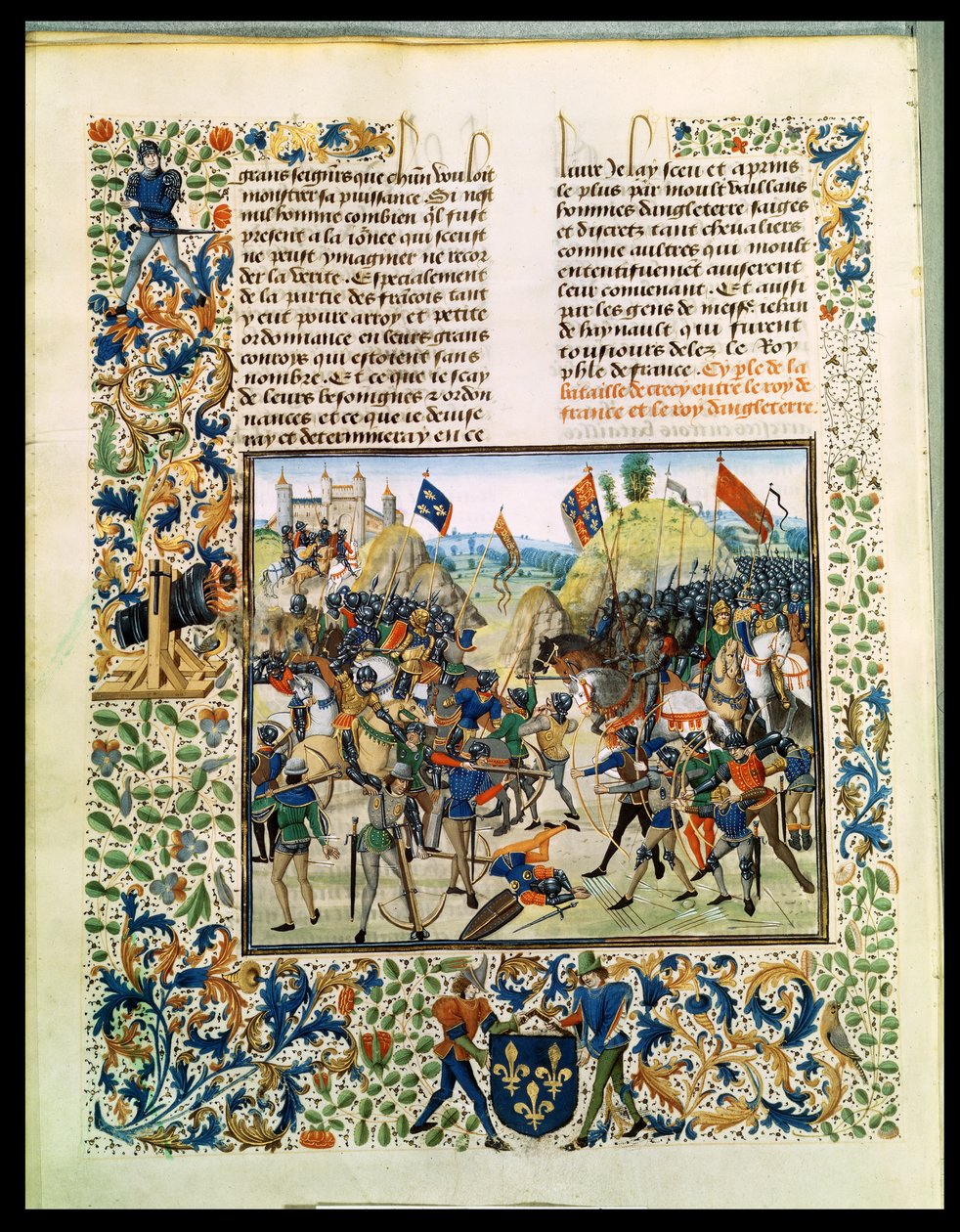 Fr 2643 f.165v معركة الكريسي من حرب المائة عام ، من كروسلير كروسل ، 24 أغسطس 1346 بواسطة المدرسة الفرنسية