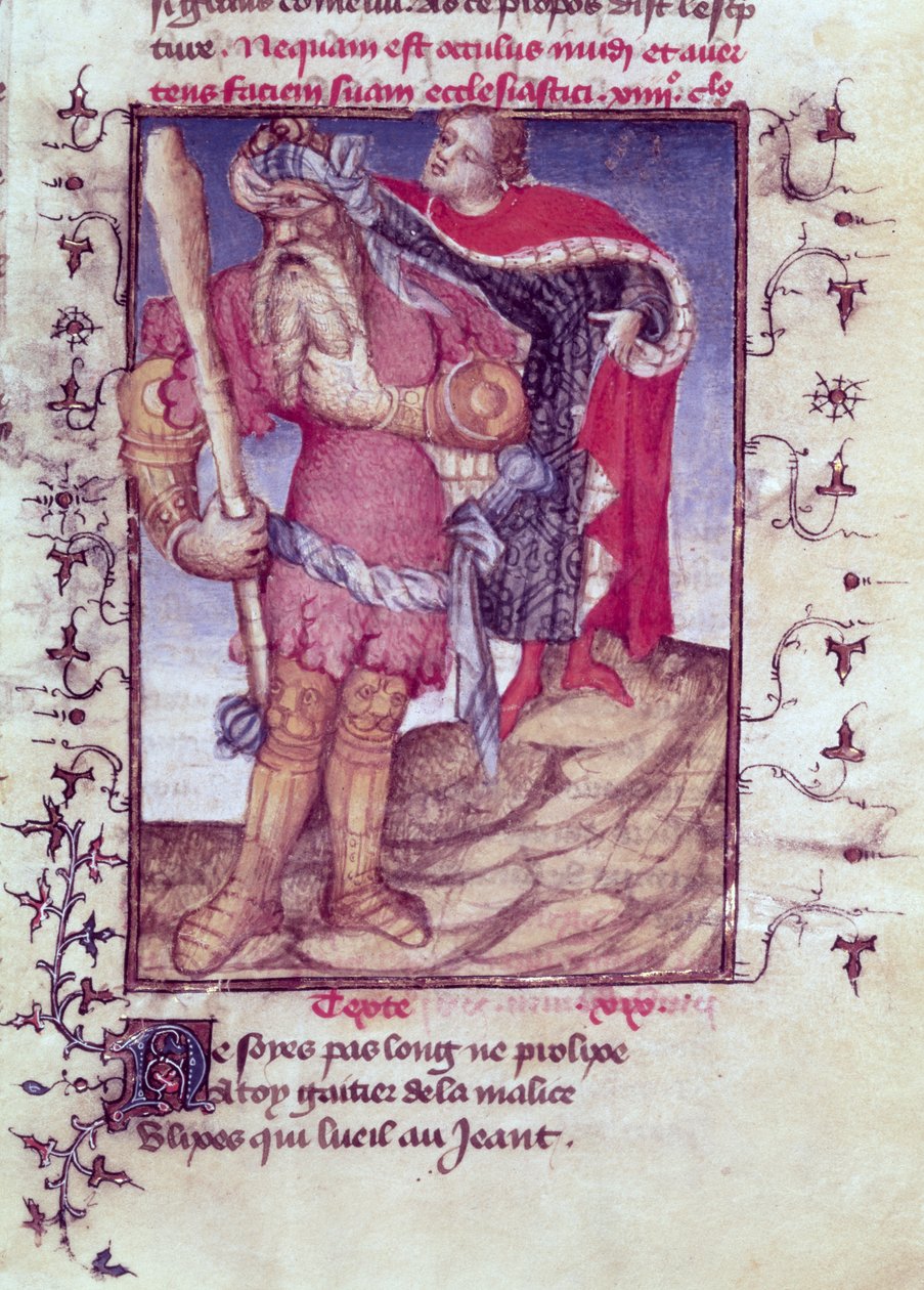 الاب 606 ص 11 يوليسيس يخترق عين العملاق ، من Epitre dOthea ، بواسطة Epitre Master ، c.1406 بواسطة المدرسة الفرنسية