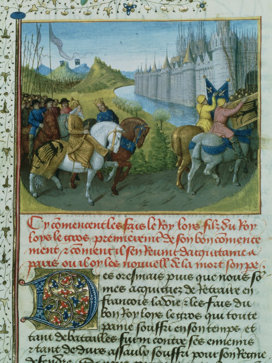 Fr 6465 f.22 دخول لويس السابع إلى القسطنطينية مع الإمبراطور كونراد الثالث خلال الحروب الصليبية ، 1147-9 (انظر أيضًا 154771) بواسطة المدرسة الفرنسية