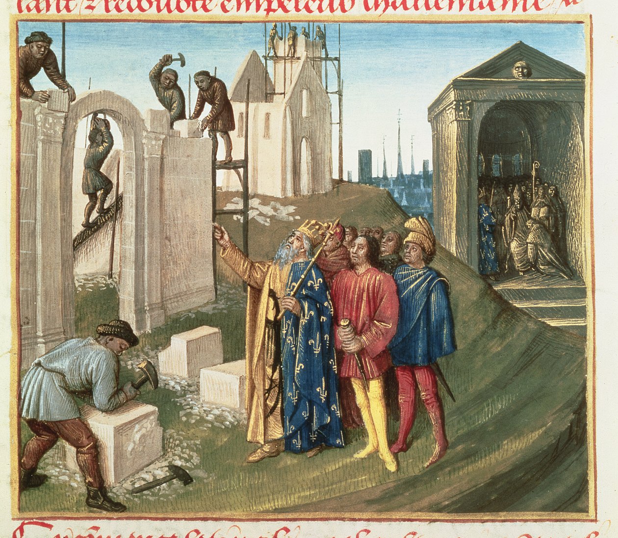 Fr 6465 f.96 تشييد الكنيسة في Aix La Chapelle بواسطة Charlemagne (742-814) بواسطة المدرسة الفرنسية