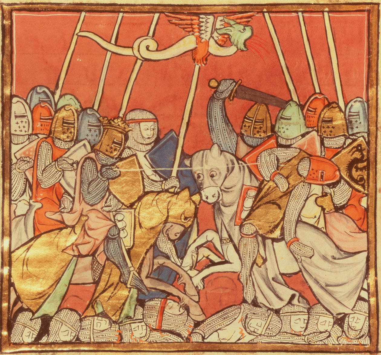 Fr 95 fol.173v معركة Bedigran ، من قصة Merlin ، c.1280-90 بواسطة المدرسة الفرنسية