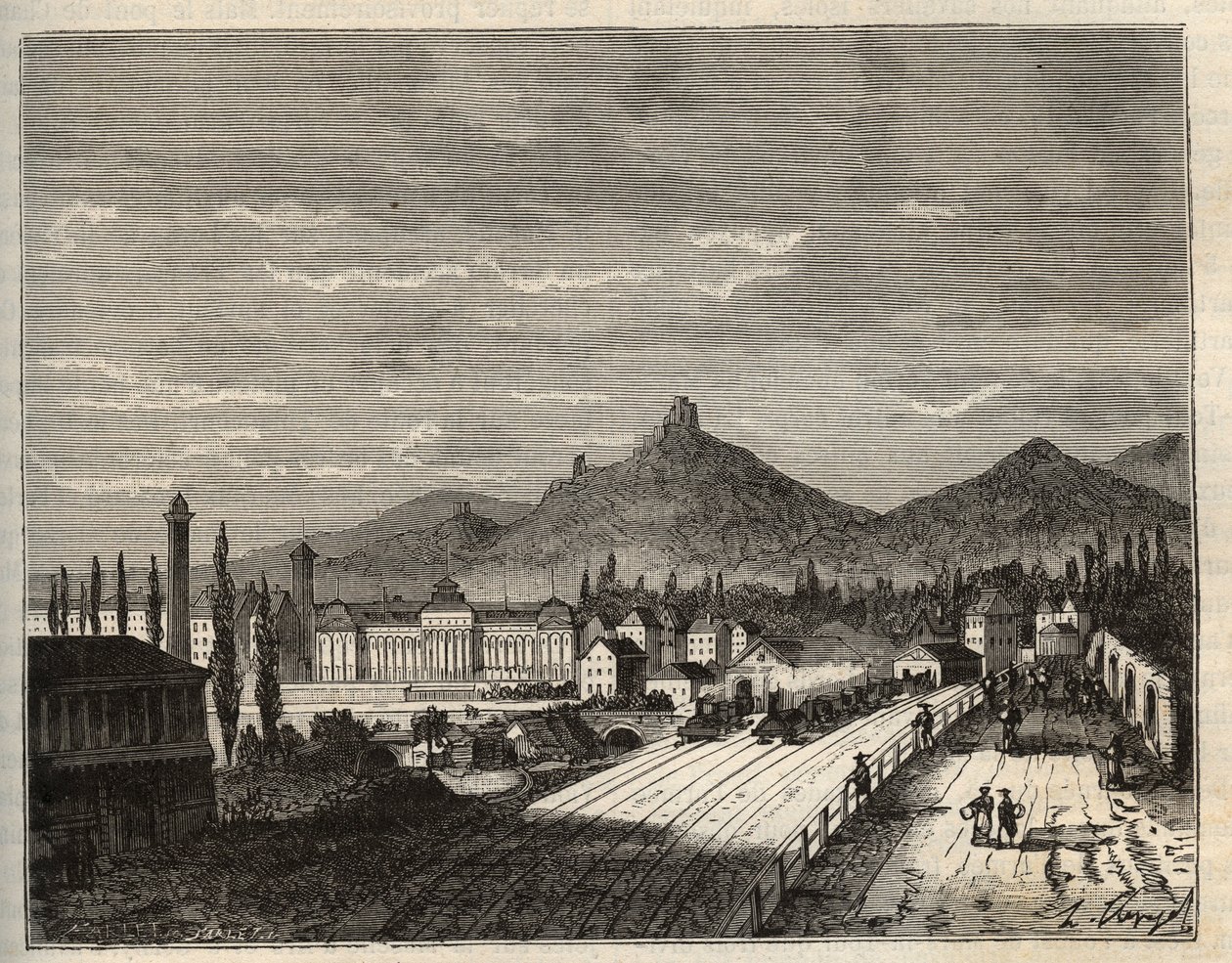 فرنسا ، الألزاس ، Bas-Rhin (67) ، Saverne: Banks of the Zorn ، القصر القديم du Haut Barr المبني على الصخور - نقش في "France illustree: الجغرافيا والتاريخ والإدارة الإحصائية" لـ VA Malt-Brown. 1884 بواسطة المدرسة الفرنسية