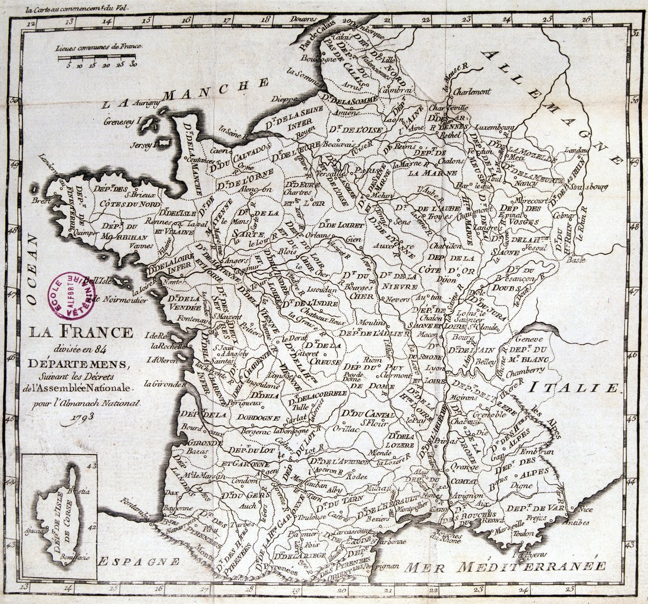 France divided into 84 departments following the decrees of the National Assembly of 1793 بواسطة المدرسة الفرنسية